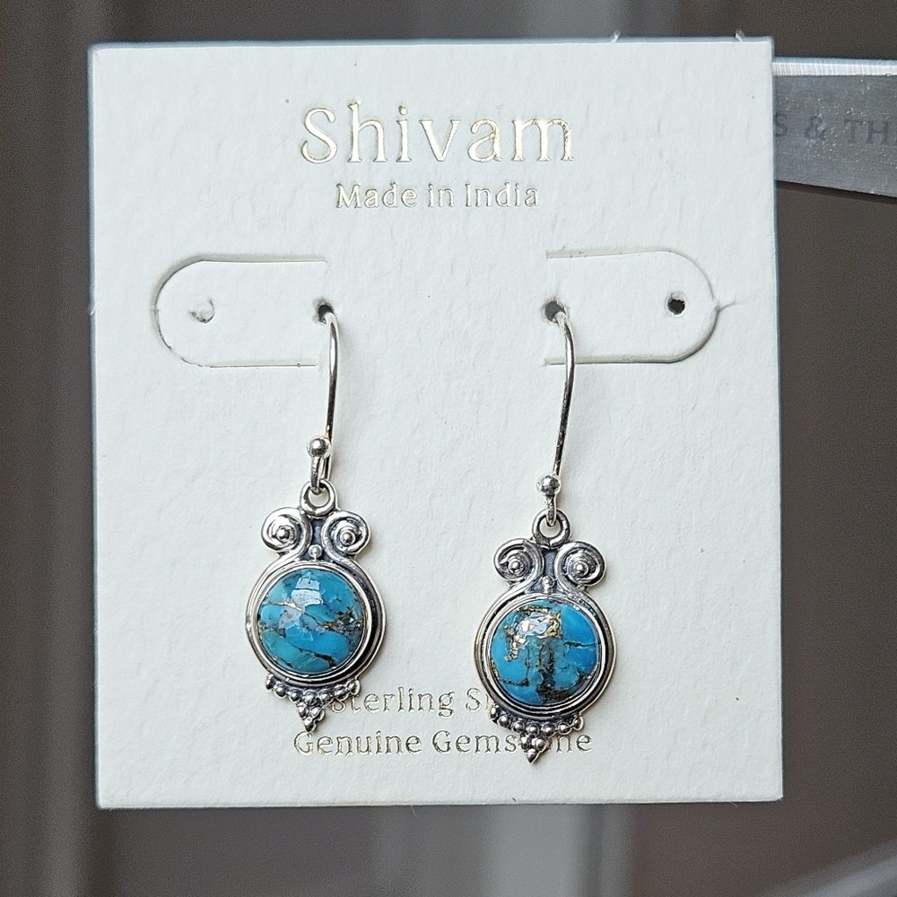 Shivam Genuine Turquoise Gemstone  Dangle Earrings